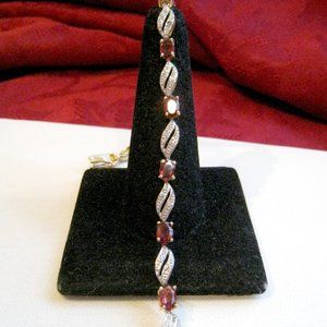 925 STERLING SILVER GARNET & DIAMOND BRACELET 7.25